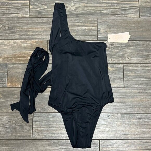 NWT HAH X Free People One Piece Swimsuit Small 1 4 Ur Soul 1 Shoulder Black - Picture 6 of 15